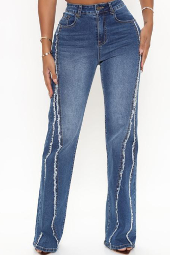 Casual Street Solid Color Buttons Patchwork Zipper High Waist Skinny Denim Jeans