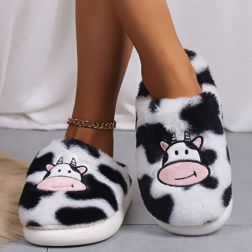 Casual Patchwork Round Keep Warm Indoor Non-Slip Warm Fuzzy Slippers