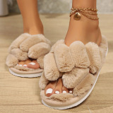 Casual Patchwork Round Keep Warm Thick-Soled Fuzzy Cotton Slippers for Home