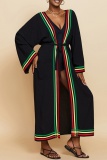 Striped Print Open Cardigan for Vacation Bikini Beachwear Beach Cover-Up