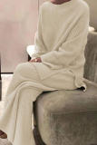 Casual Long Sleeve Knit Sweater and Wide Leg Pants Set Fall Winter Two Piece Pant Set