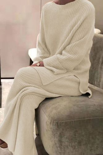 Casual Long Sleeve Knit Sweater and Wide Leg Pants Set Fall Winter Two Piece Pant Set