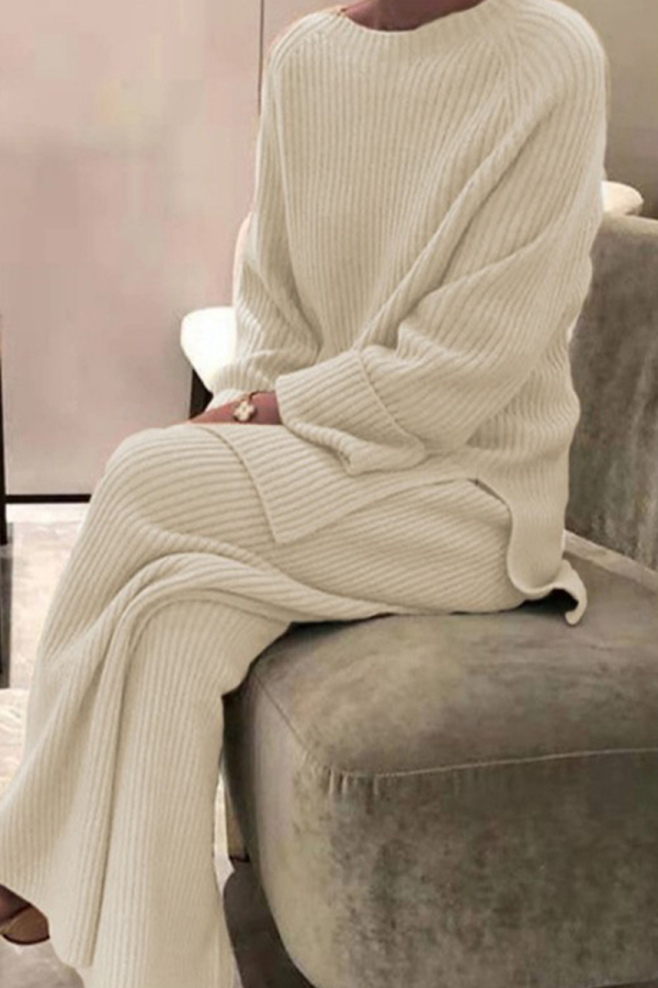 Casual Long Sleeve Knit Sweater and Wide Leg Pants Set Fall Winter Two Piece Pant Set