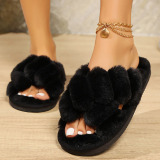 Casual Patchwork Round Keep Warm Thick-Soled Fuzzy Cotton Slippers for Home