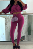 Sportwear Draw String Zipper Hooded Long Sleeve Sweatshirt and Skinny Pants Two Pieces Pant Set