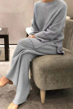 Casual Long Sleeve Knit Sweater and Wide Leg Pants Set Fall Winter Two Piece Pant Set