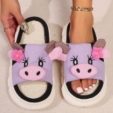 Casual Daily Patchwork Round Indoor Non-Slip Odor-Resistant Thick-Soled Slide Sandals for Home