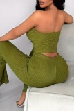 Sleeveless Strapless Backless Crop Tube Top and Pant Two Pieces Pant Set