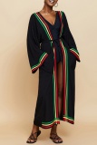 Striped Print Open Cardigan for Vacation Bikini Beachwear Beach Cover-Up