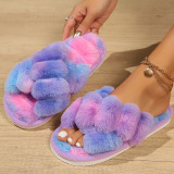 Casual Patchwork Round Keep Warm Thick-Soled Fuzzy Cotton Slippers for Home