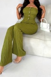 Sleeveless Strapless Backless Crop Tube Top and Pant Two Pieces Pant Set