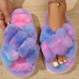 Casual Patchwork Round Keep Warm Thick-Soled Fuzzy Cotton Slippers for Home