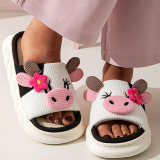 Casual Daily Patchwork Round Indoor Non-Slip Odor-Resistant Thick-Soled Slide Sandals for Home