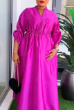 Casual Elegant Solid Color Beading High Waist V Neck A Line Loose Plus Size Long Dresses