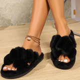 Casual Patchwork Round Keep Warm Thick-Soled Fuzzy Cotton Slippers for Home