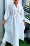 Casual Elegant Solid Color Beading High Waist V Neck A Line Loose Plus Size Long Dresses
