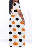 Leopard Print Polka Dot O Neck Short Sleeve Crop T Shirt and Wide Leg Pant Two Pieces Trousers Set