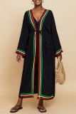 Striped Print Open Cardigan for Vacation Bikini Beachwear Beach Cover-Up