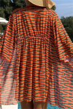 Stripe Print Long Sleeve Cardigan Cover Up Bra And Shorts Vacation Beach Swimsuit Three Piece Set