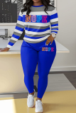 Sportwear Casual Stripe Print O Neck Long Sleeve Oversize Sweatshirt And Skinny Pants Two Pieces Sweatpant Sets