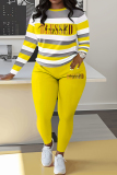 Sportwear Casual Stripe Print O Neck Long Sleeve Oversize Sweatshirt And Skinny Pants Two Pieces Sweatpant Sets