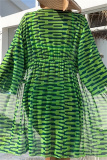 Stripe Print Long Sleeve Cardigan Cover Up Bra And Shorts Vacation Beach Swimsuit Three Piece Set