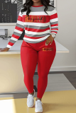 Sportwear Casual Stripe Print O Neck Long Sleeve Oversize Sweatshirt And Skinny Pants Two Pieces Sweatpant Sets