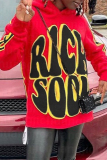 Red Casual Letter Print Long Sleeve Winter Fall Hooded Sweatshirt