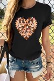 Casual Heart Print O Neck Short Sleeve Slim Fitted T-Shirts