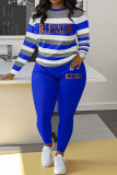 Sportwear Casual Stripe Print O Neck Long Sleeve Oversize Sweatshirt And Skinny Pants Two Pieces Sweatpant Sets