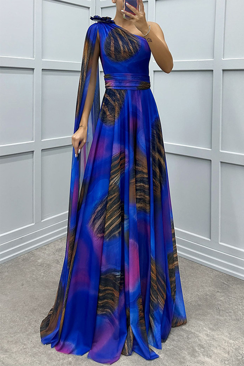 A-line Shoulder Straps Pleated Maxi Dresses with Belt Orchid