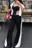 Casual Curved Colorblock Stretch Mid Waist Wide Leg Sweatpants