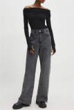 Casual High Waist Slit Zipper Fitted Distressed Wide Leg Denim Jeans