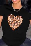 Casual Heart Print O Neck Short Sleeve Slim Fitted T-Shirts