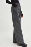 Casual High Waist Slit Zipper Fitted Distressed Wide Leg Denim Jeans