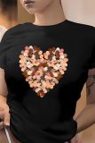 Casual Heart Print O Neck Short Sleeve Slim Fitted T-Shirts