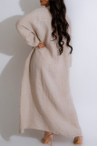 Apricot Casual Turndown Collar Long Sleeve Buckle Long Loose Vacation Maxi Shirt Dresses