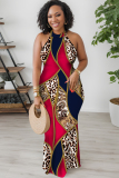Green Map Geometric Print Sleeveless O Neck Hollow Out One Step Skirt Bodycon Maxi Dresses