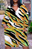 Multicolor Graphics Print V Neck Short Sleeve Casual Vacation Loose Pockets Midi T-Shirt Dress