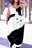 Purple Black Halloween Spider Cat Print Sleeveless Floor Length Vacation Baggy Sundress Slip Maxi Dress