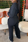 Black Sportwear Casual Zipper Collar Long Sleeve Pocket Lace Up Crop Jackets And Pants Two Pieces Sweatpants Sets