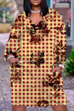 Multicolor Graphics Print V Neck Short Sleeve Casual Vacation Loose Pockets Midi T-Shirt Dress