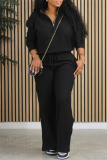Brown Zipper Collar Long Sleeve Sweatshirt And Wide Leg Pants Sportwear Casual Two Pieces Trouser Sets