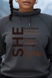 Light Coffee Figure Print Long Sleeve Loose Fall Winter Hooded Sweatshit