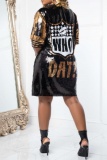 Black Sequins Party O Neck Half Sleeve Loose Vacation Mini T-Shirt Dresses