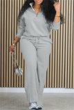 Brown Zipper Collar Long Sleeve Sweatshirt And Wide Leg Pants Sportwear Casual Two Pieces Trouser Sets