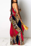 Green Map Geometric Print Sleeveless O Neck Hollow Out One Step Skirt Bodycon Maxi Dresses