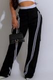 Black Sportwear Casual Stripe Print Pocket High Waist Wide Leg Sweatpants
