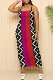 Green Casual Graphics Print Sleeveless Backless Spaghetti Strap Long Bodycon Maxi Slip Dress