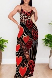 Dark Blue Graphics Print Backless Sleeveless Floor Length Vacation Baggy Sundress Slip Maxi Dress
